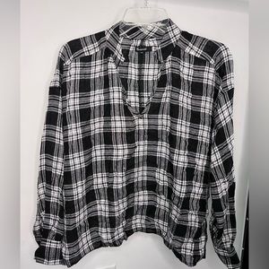 Madewell Small Highroad Popover/Plaid Top Black White